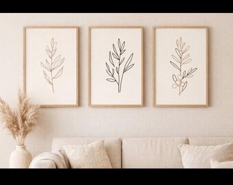 Minimalist Olive Branch Line Art Print, Boho Scandinavian Decor (Digital Download)