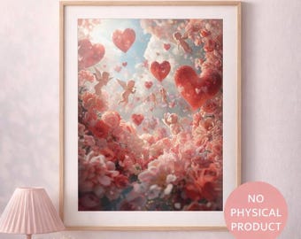 Pink Heart Cupid Wall Art, Romantic Valentine's Decor (Digital Download)