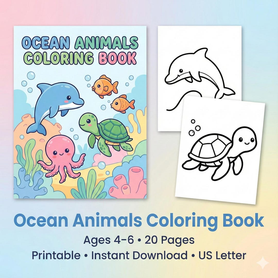 Ocean Animals Coloring Book for Kids Ages 4–6 - Etsy