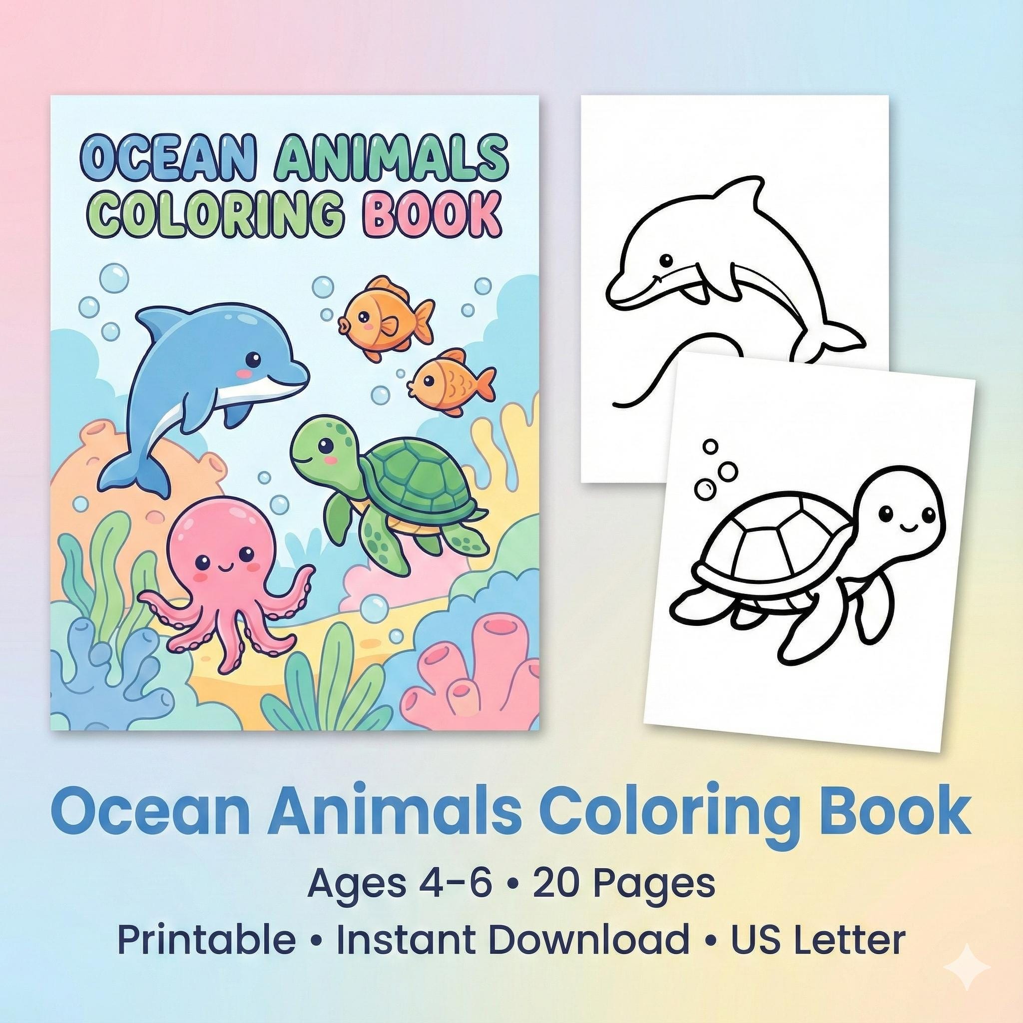 Ocean Animals Coloring Book for Kids Ages 4–6 - Etsy