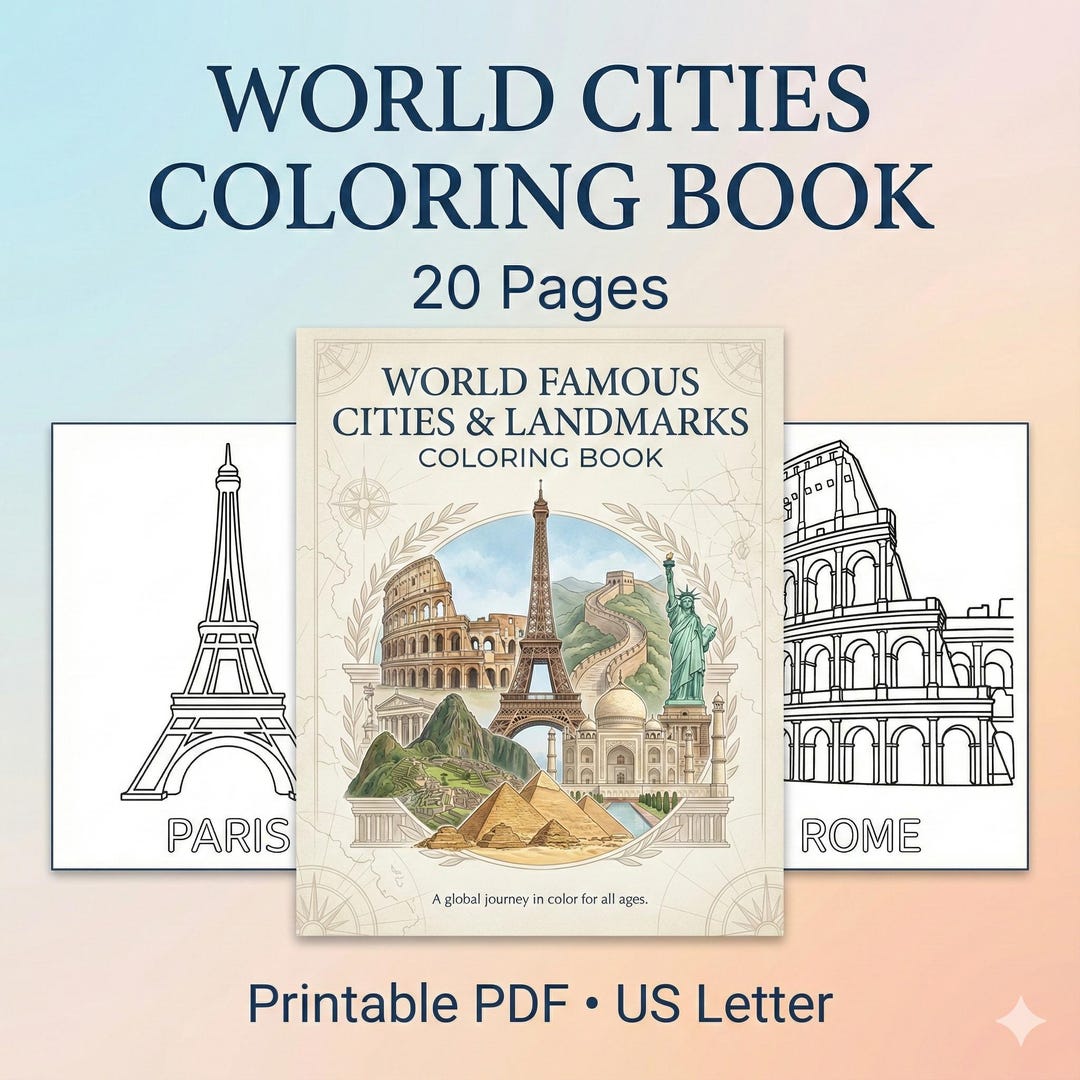 World Cities Coloring Book for Kids Ages 4-8, Famous Landmarks Coloring ...