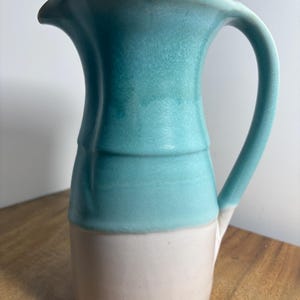 Ian Beniston Pottery Jug | Australian Studio Pottery. Turquoise Blue & Cream Ceramic Pitcher, Signed Handmade Art Pottery. Vintage