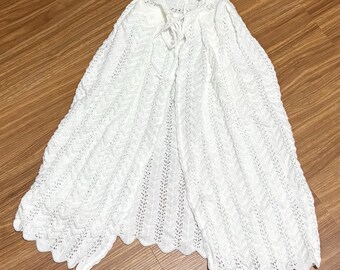 Vintage Hand Knitted Baby Shawl / Christening Wrap – white Heirloom Knit Blanket