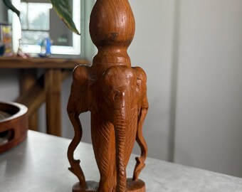 Hand Carved Wooden Elephant Candle Holder  – Vintage Style Decorative Piece