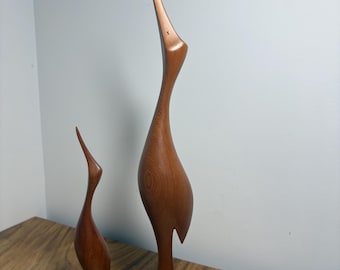 Vintage Tasmanian Huon Pine Bird Sculptures Pair | Carved Wooden Birds | Tasmania Souvenir | Mid Century Style Decor