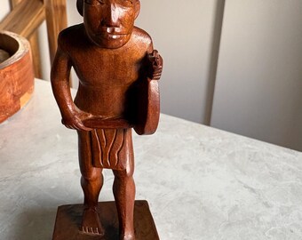 Wooden Tribal Figure Sculpture | Folk Art Wood Carving | Indigenous Style Figurine | Rustic Boho Decor