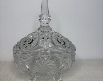 Vintage Crystal Candy Dish. Footed Compote Bowl with Lid
