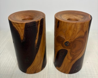Unique natural wooden candle stick holders x 2
