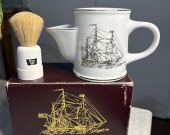 Vintage Gentleman’s Shaving Set – Ceramic Shaving Mug & Pure Bristle Brush with Original Box