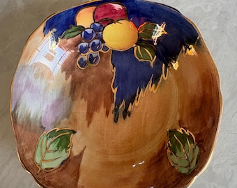 Vintage England H & K Tunstall art pottery bowl/dish, fruit and leaf, hand painted