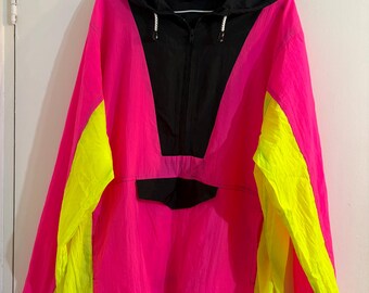 Vintage 80s 90s Neon Windbreaker Jacket – Hot Pink Yellow Pullover Australia