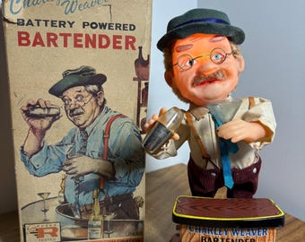 Vintage Rosko Charley Weaver Bartender – Mechanical Bar Toy – Smoke & Light Vintage Rosko Charley Weaver Bartender novelty