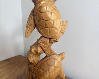 Wooden Sea Turtle Sculpture. Two Turtles. Tropical Coastal Decor. Nautical Home Decor. Turtle Lover Gift