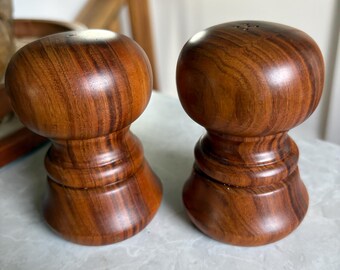 Vintage Wooden Salt & Pepper Shakers. Hand Turned Tasmania Timber Set. Mid Century Kitchen Decor