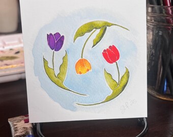 Akvarelltryck med tulpaner | Blommålning | 4×4 eller 5×5