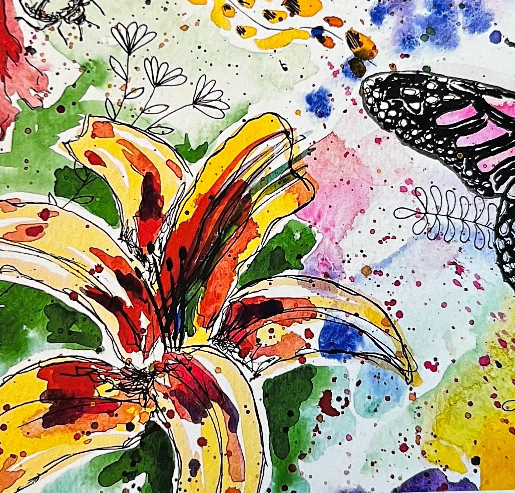 Rainbow Butterfly & Floral Watercolor Art Print | Colorful Nature Art ...