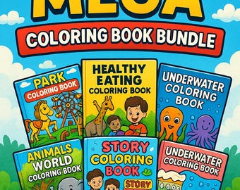 Mega Kids Coloring Book Bundle | 95 Printable Pages | 5 Themes Pack | PDF + ZIP Download