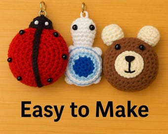 Crochet Keychain Patterns – Ladybug, Turtle & Bear | Easy Amigurumi Tutorial | PDF + ZIP Download