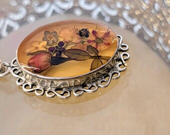 Naszyjnik z wisiorkiem w kształcie kwiatu prasowanego ze srebra próby 925 Taxco, biżuteria z żywicy i botaniki