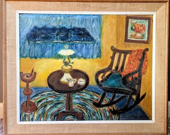 Malarstwo olejne do wnętrz w stylu mid-century modern — przypisywane Sonii Halpern — ok. 1945–1960