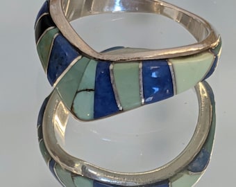 Pierścionek ze srebra próby 925 w stylu Zuni z turkusem i lapisem, biżuteria rdzennych Amerykanów, rozmiar 6