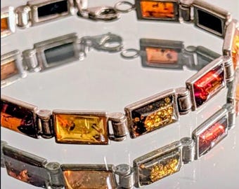 Bransoletka z bursztynem ze srebra próby 925. Oryginalna biżuteria z bursztynu.