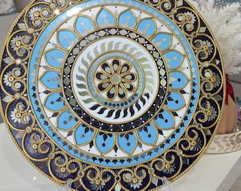 Handcrafted Mandala Decorative Plate: Blue Gold Prussian Blues Wall Hanging