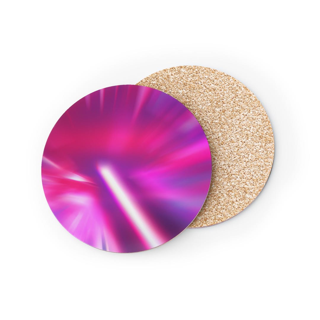 Pink Button Coaster Neon Pink Abstract Swirl Coasters | Round Cork Back Coaster Set - Etsy