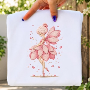 Motif de broderie fée, fichier de broderie fleur de lotus rose, motif lutin de jardin floral