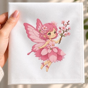 Motif de broderie Fleur de cerisier, Fichier de broderie Sakura Pixie, Lutin floral rose