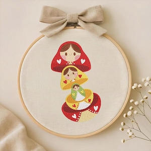 Matryoshka Embroidery Design, Russian Nesting Doll Embroidery, Babushka Toy Nursery, Instant Download