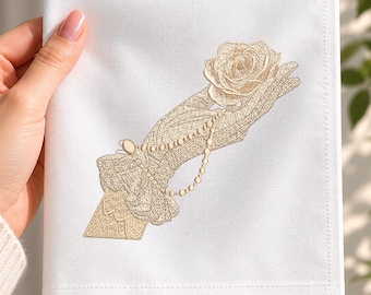 Rose Embroidery Design, Victorian Glove Machine Embroidery File, Elegant Hand Pattern, Instant Download
