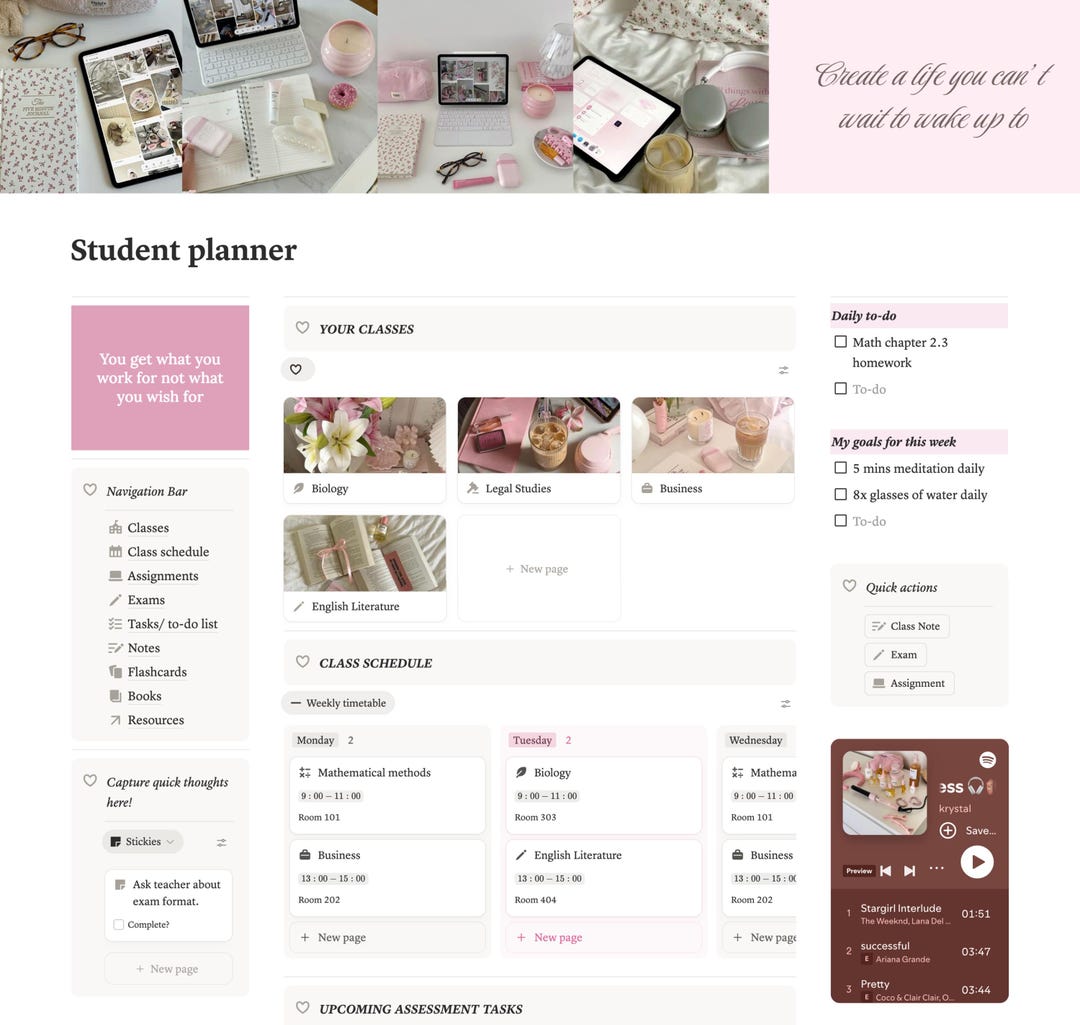 University Module Organiser Notion Student Planner Template Academic Organiser Pink University ...