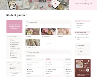 Notion Student Planner Template Academic Organiser Pink University Planner