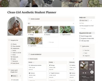 Aesthetic Notion Student Planner Template Notion Planner College Planner Notion Template Academic Dashboard Notion Clean Girl Aesthetic