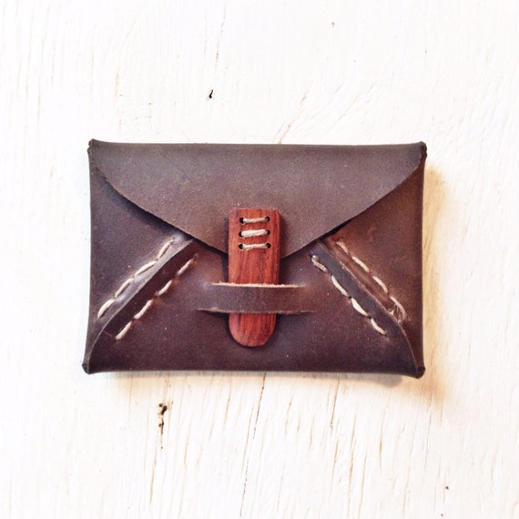Items similar to Upcycled Leather Wallet with Wood Clasp on Etsy
