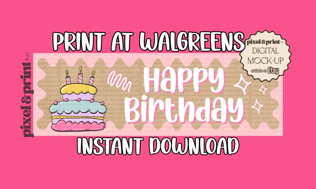 Happy Birthday Pink Banner Template | 2x6 Walgreens Print (digital ...
