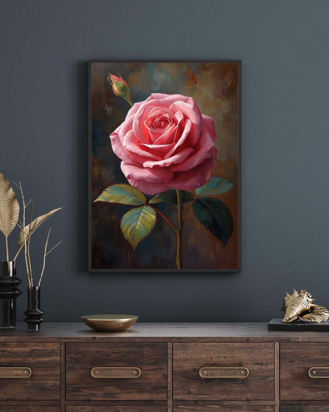 Pink Rose Wall Art Print, Vintage Floral Painting, Botanical Rose ...