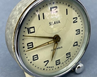 Vintage Slava Alarm Clock USSR 5671 11 Jewels Mechanical Retro 1970s Second Moscow Watch Factory