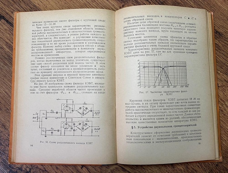 May include: Open book with aged pages, featuring technical diagrams and Russian text. The left page shows a circuit diagram, while the right page displays a graph. The book is on a wooden surface.