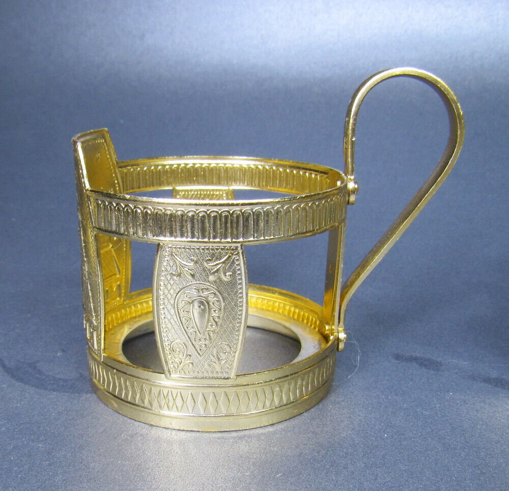 Lot De 6 Podstakanniks URSS 1950 – Supports De Verre En Cupronickel – Vintage Russe