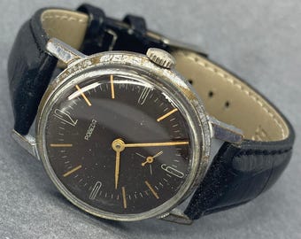 Pobeda 2602 Vintage Soviet Watch | RARE Export Dial "Pobeda" Latin | Dark Brown Dial Gold Sub-Seconds | Serviced 1980s ZIM USSR