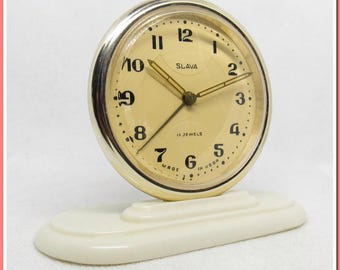 Vintage Soviet Alarm Clock Slava 11 Jewels, Small Alarm Clock Mechanical Made in USSR, Table Clock Double Bell 1970s