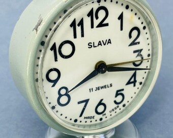 Vintage 1970s USSR Slava Alarm Clock |Mechanical11 Jewels Caliber 5671 | Retro Soviet Desk Clock | Second Moscow Watch Factory |Gift for him
