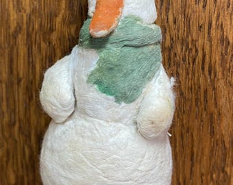 Vintage Soviet Cotton Wool Snowman Christmas Ornament, Papier-Mâché Figurine, Hand-Painted USSR Decoration, Retro Holiday Collectible