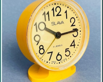 Vintage 1980 Soviet Slava Alarm Clock | USSR-Made, Mechanism 5671 with 11 Jewels |3-Inch Height,Fully Functional|Retro Collectible Timepiece