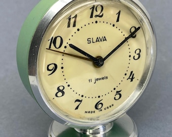 Alarm clock, Soviet Alarm clock "SLAVA",Vintage alarm clock,Working alarm clock,USSR alarm clock,Mechanical Alarm Clock, USSR 1980's