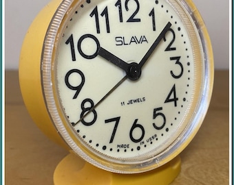 Vintage 1980 Soviet Slava Alarm Clock | USSR-Made, Mechanism 5671 with 11 Jewels |3-Inch Height,Fully Functional|Retro Collectible Timepiece