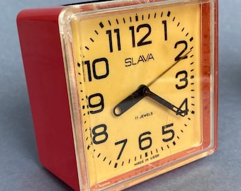 Vintage 1980 Soviet Slava Alarm Clock | USSR-Made, Mechanism 5671 with 11 Jewels |3-Inch Height,Fully Functional|Retro Collectible Timepiece