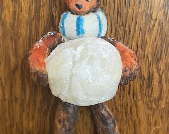 Vintage Soviet Christmas Bear Ornament | USSR Papier Mache Holiday Decoration | 5" Handmade Tree Ornament | Collectible Christmas Decor